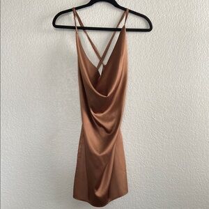 Sleek Brown Satin Slip Dress